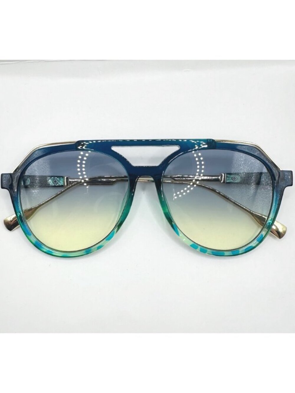 Blue Gradient Top Bar Tortoiseshell Aviator Style Sunglasses - Picture 3 of 4